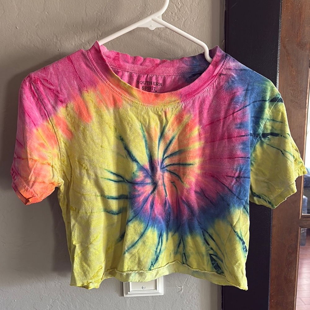 Pink and Yellow Crop Tie-Dye T-Shirt